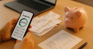 Line graph showing compound interest growth of $10,000 over five years at 4.5% APY. Money Saving Hacks.